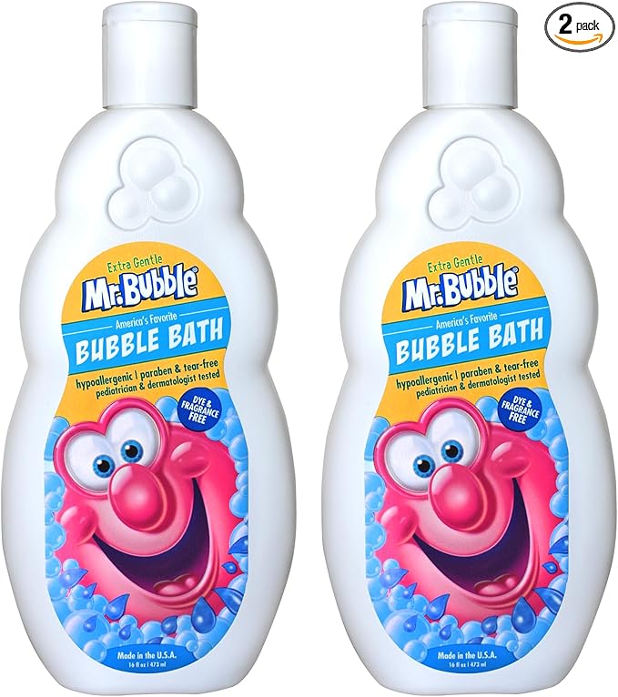 Mr. Bubble Extra Gentle Bubble Bath - Hypoallergenic, Tear Free Bubble Bath Solution Perfect for Sensitive Skin (Pack of 2 Bottles, 16 fl oz Each)
