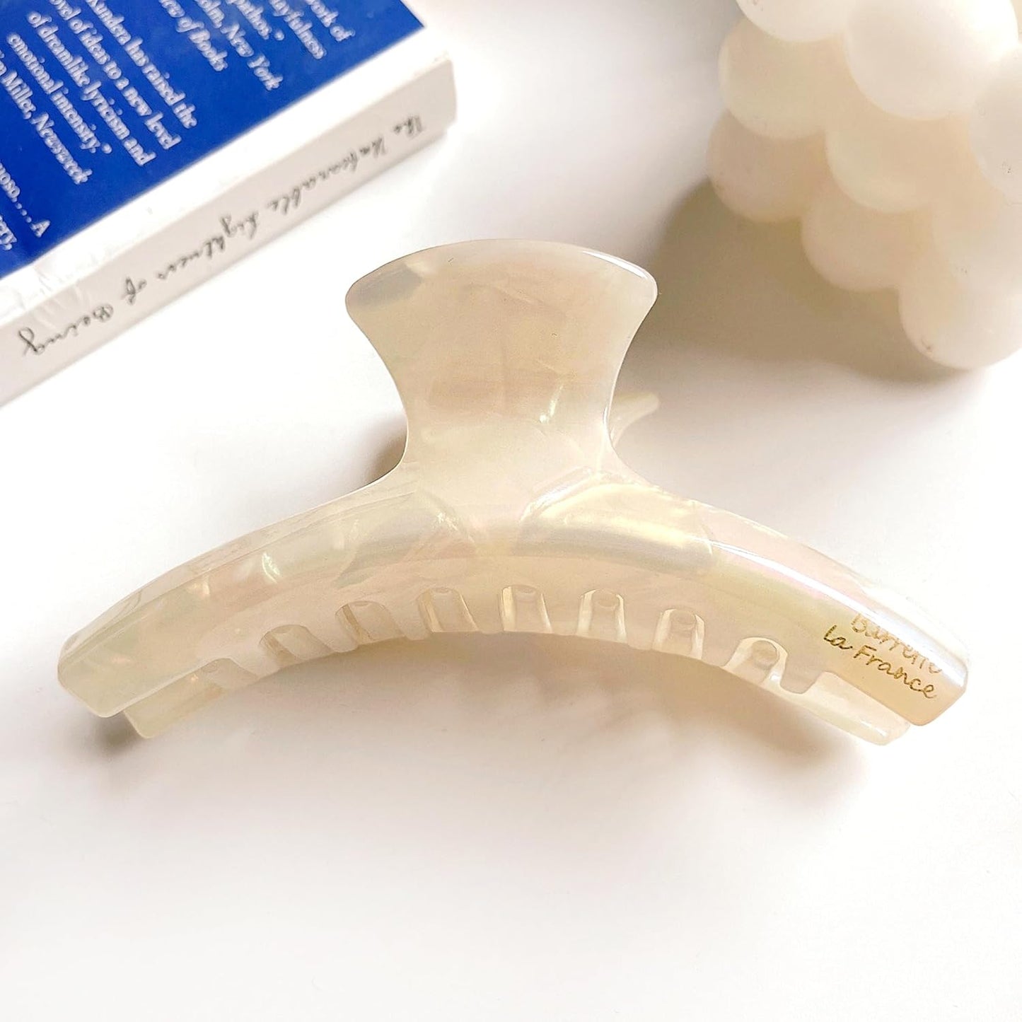 FAELBATY Big Hair Claw Clips Banana Claw Clip 4.5" Claw Clip for Thin and Medium Volume Hair Tortoise Barrettes Celluloid French Butterfly Jaw Clips Hair Accessories for Women Girls (White)