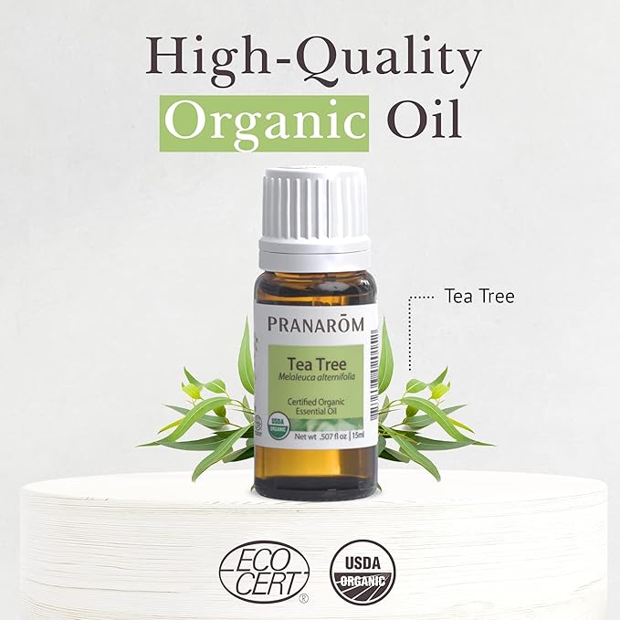 Pranarom USDA Certified Organic Tea Tree Essential Oil (15ml), 100% Pure Undiluted Therapeutic Grade from Zimbabwe for Aromatherapy, Diffuser, Healthy Skin & Hair, Massage, Relaxation