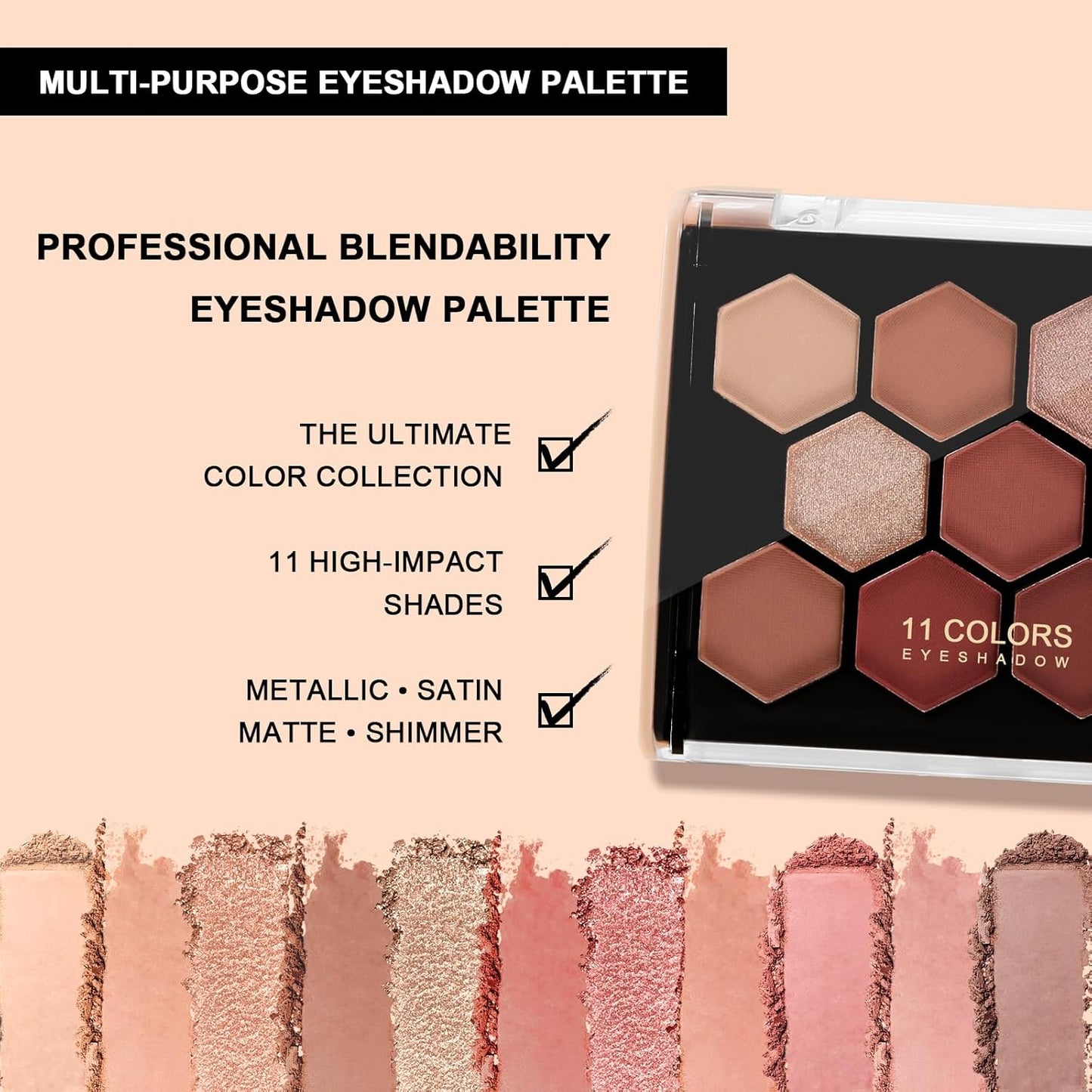 Boobeen 11-Color Eyeshadow Palette - Matte & Shimmer, High Pigment Creamy Eye Shadow Powder, for Dramatic Day to Night Looks, Blendable & Neutral