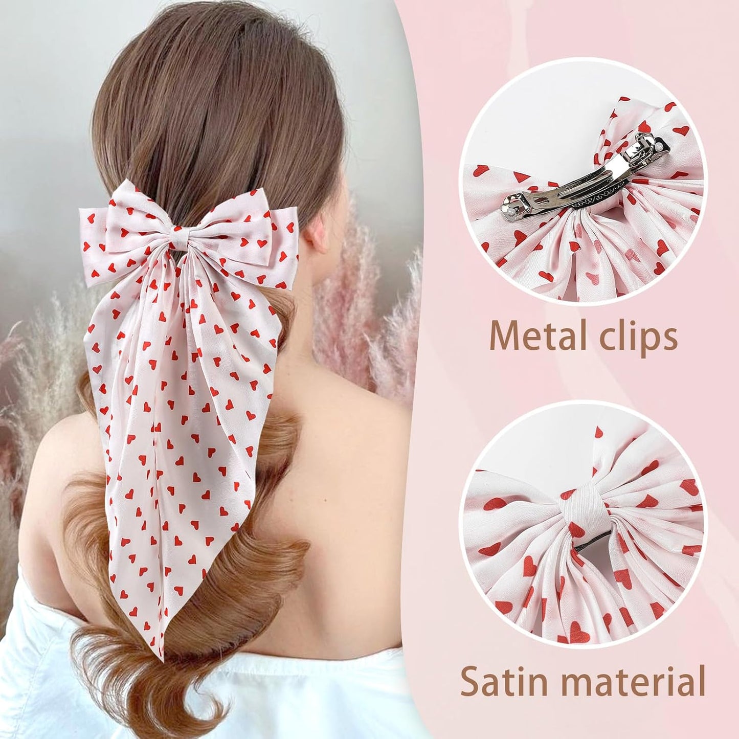 6 PCS Hair Bows for Women, Big Bow Hair Clips for Girls, Silky Satin Hair Bows Clips Oversized Long Tail, Large Cute Aesthetic Hair Accessories, Metal Bow Hair Clips Holiday Gifts