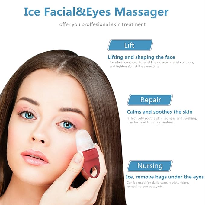 Ice Roller For Eye & Face,Beauty tools,Eye & Facial Roller,Remove Puffiness and Fine Lines, Shrink Pores,Reduce Acne and Lubricate the Skin. (Pink)