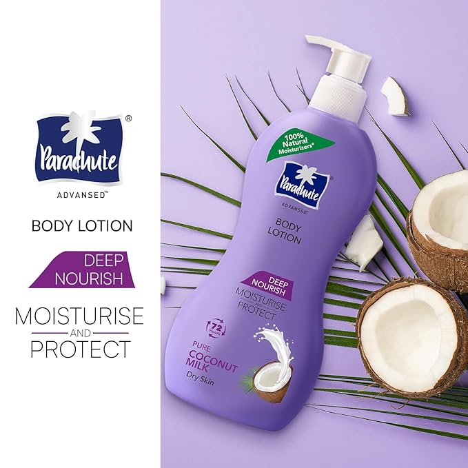 Parachute Advansed Deep Nourish Body Lotion with Pure Coconut Milk| For Women & Men |Restore Dry Skin| 100% Natural, 72h moisturization |13.5 Fl.oz.