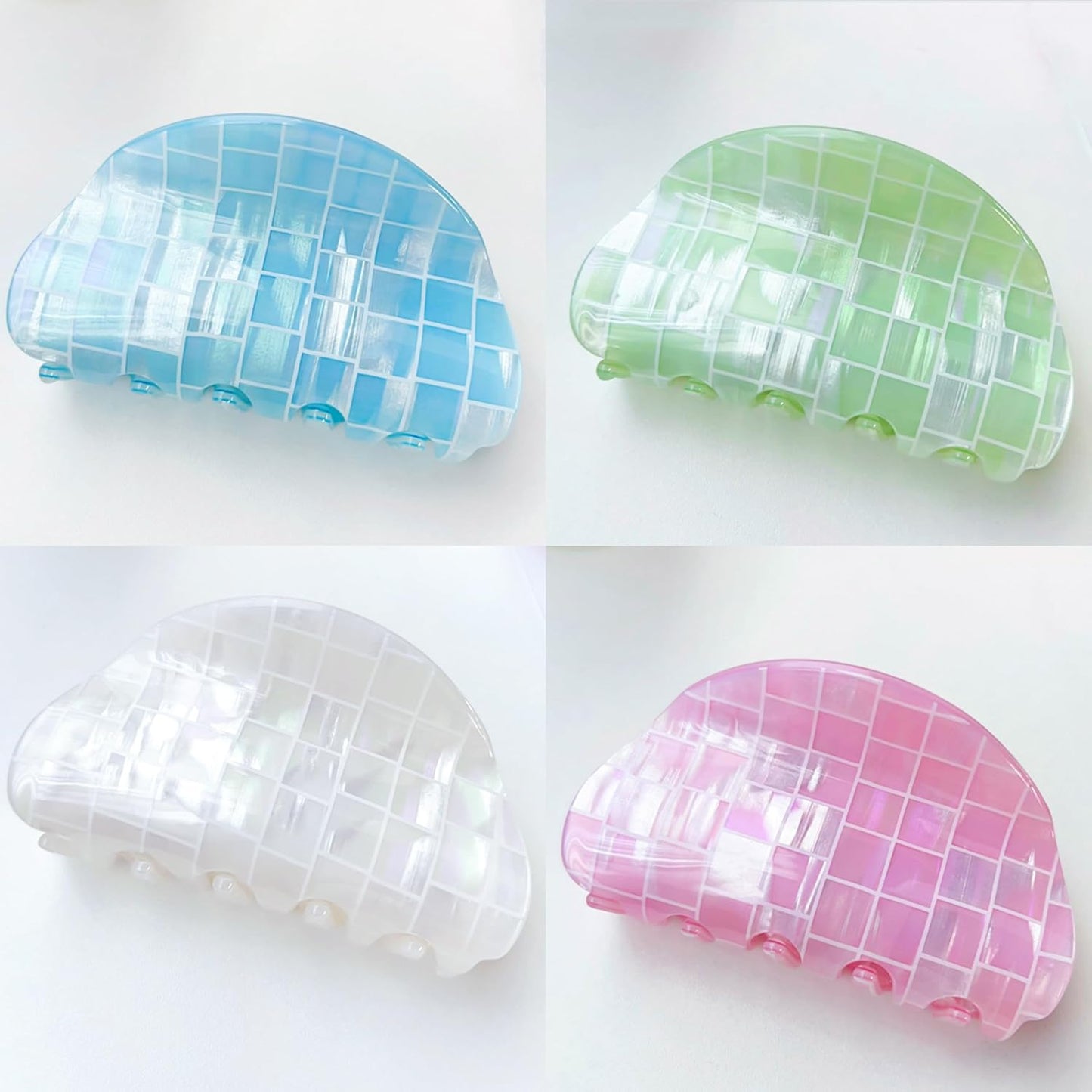 Checkered Hair Claw Clips, Acrylic Semicircle Checker Barrettes for Women Ladies Multicolor Medium Cute Jaw Clip Non Slip Strong Hold Claw Clamps Stylish Hair Accessories for Thin Thick Hair (4 Pack)