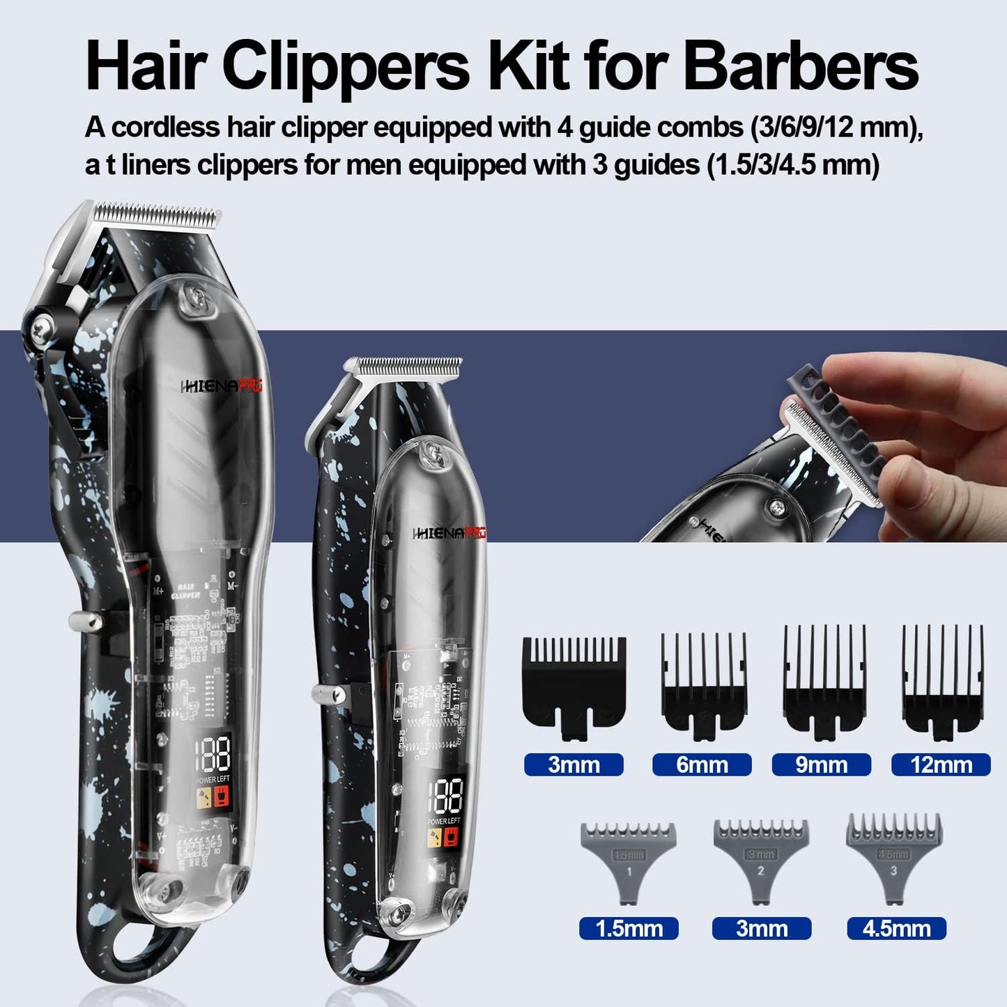 HIENA PRO Hair Clippers for Men, Professional Cordless Rechargeable T Liner Trimmer Set, Barber Hair Cutting Kit With LED Display, Gifts