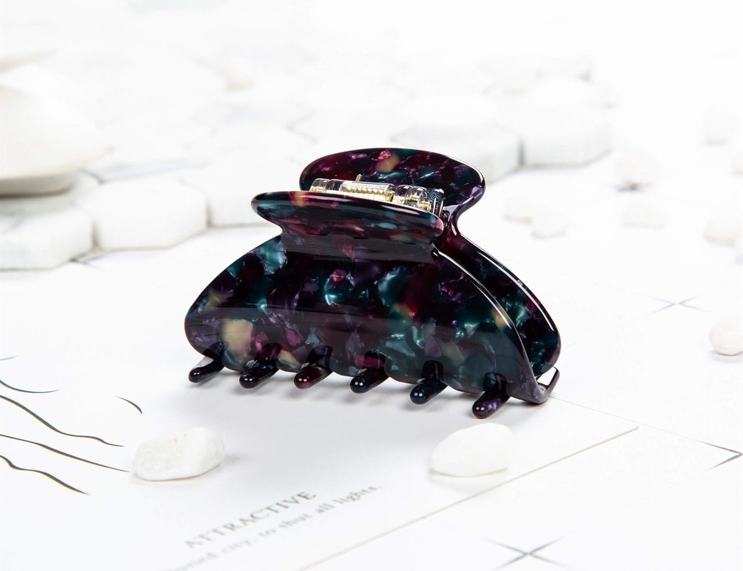 Handmade Celluloid Acetate French Design Barrettes Tortoise Shell Claws Hair Claw Luxury Fashion Accessories Hair Clip for Women (Black)