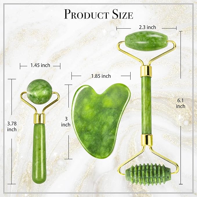 Gua Sha & Jade Roller 3 in 1, Face Roller, Guasha Facial Massage Skin Care Tool Set, Massager for Removal of Wrinkles & Eye Puffiness, Anti-Aging & Body Relaxation