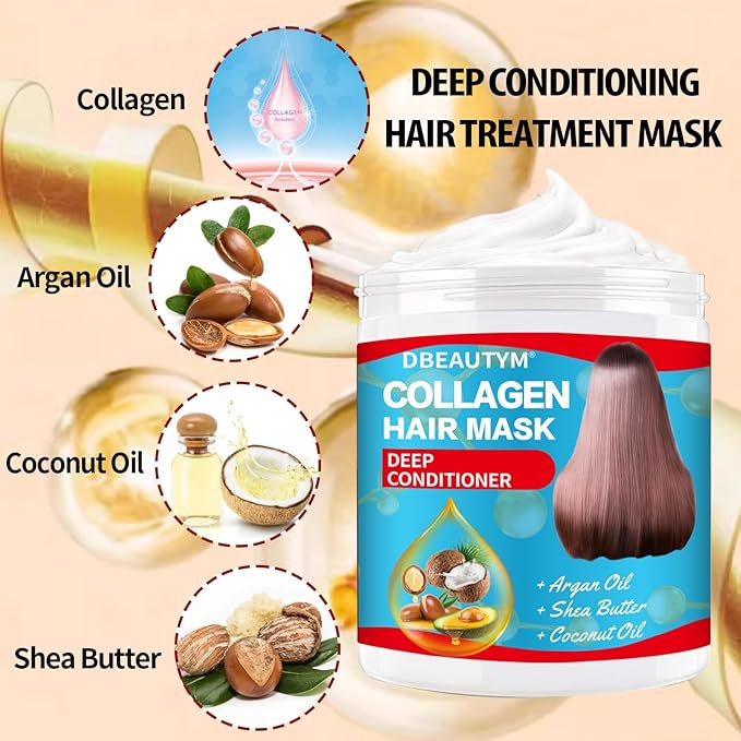 Collagen Hydrating Hair Mask Keratin Hair Serum,Natural Deep Conditioner Hair Mask,Moisturizing Hair Oil for Split Ends, Hair Styling Serum for Frizzy & Dry Hair,Keratin Styling Oil Capsules