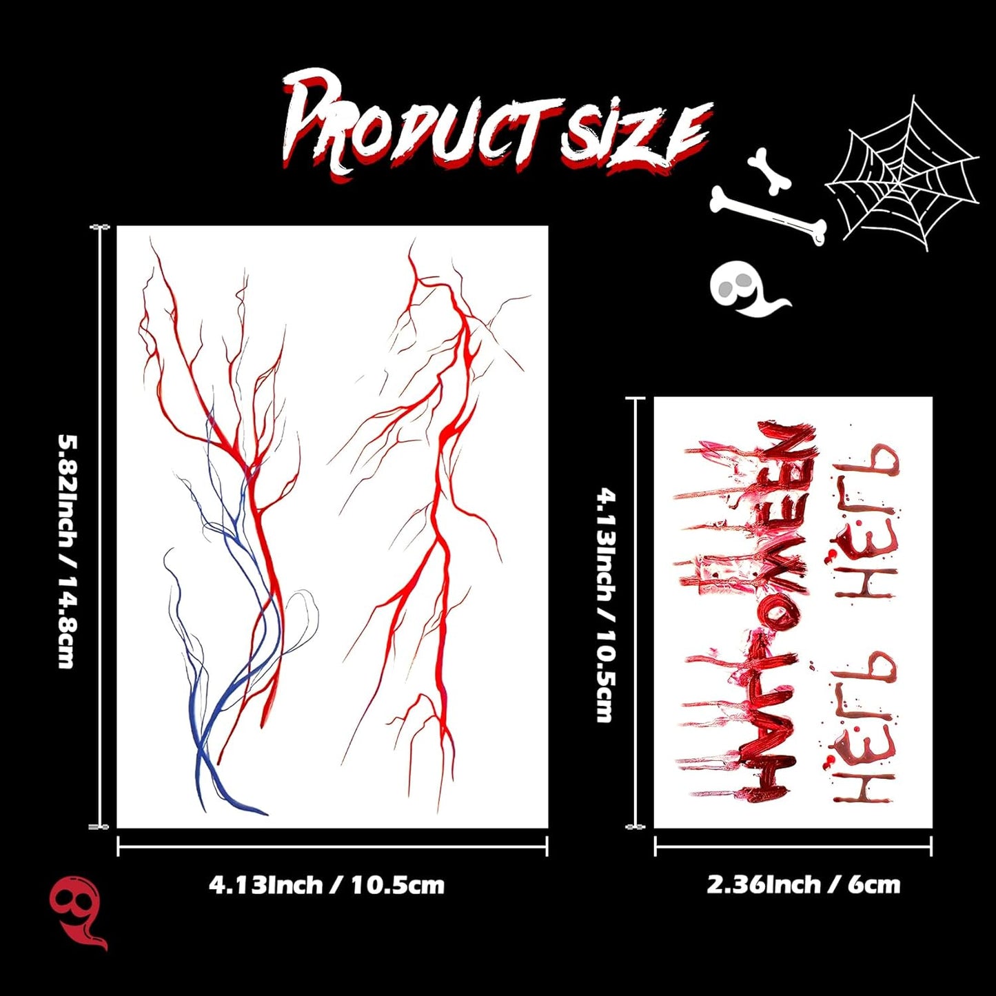 Kiss Tattoos Temporary Halloween Red Bleeding Stitch Scary Prank Makeup for Kids Girls Adult Women Face Body Halloween Decorations-40 Sheets