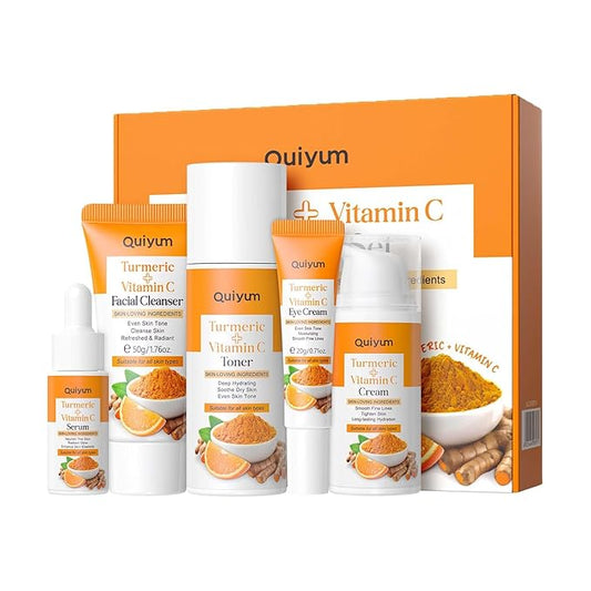 Turmeric Vitamin C Skin Care Set,5 Piece Gentle Skin - Turmeric Cleanser,Toner,Serum,Eye Cream,Moisturizer,to Cleanses, Soothing, Hydrating Skin, Skin Care Set for All Skin Type