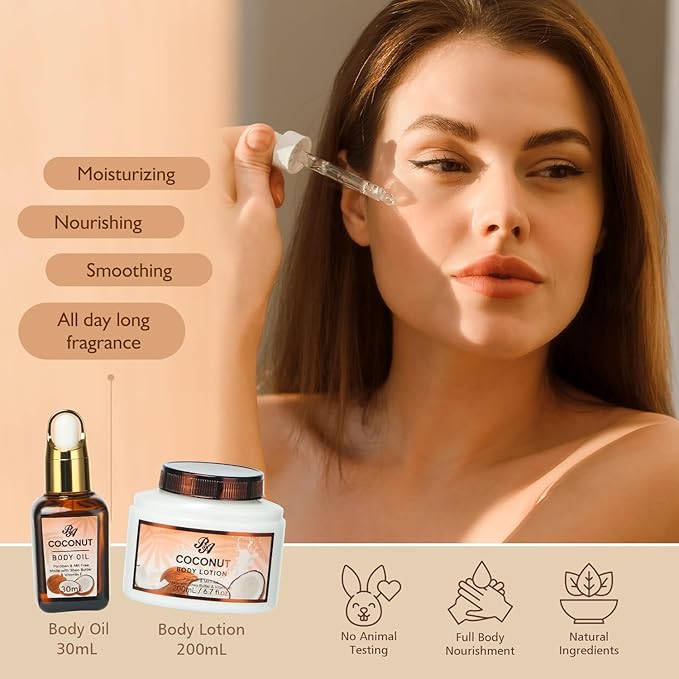 Mother's Day Gift for Mom, Spa Gift Set, 12pcs Spa Basket Set Coconut & Almond For Women & Men, Body Wash, Bubble Bath, Bath Soak, Manicure Set, Birthday Gifts, Gift for Her Home Bath, Self Care Kit