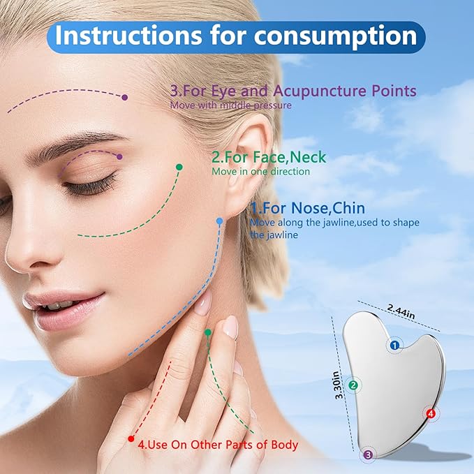 Stainless Steel Gua Sha Facial Tools Guasha for Face Metal Gua Sha Tighten Skin Massage,Guasha Beauty Tool Manual Massage Sticks for Jawline Sculpting,Puffiness Reducing and Body Massager