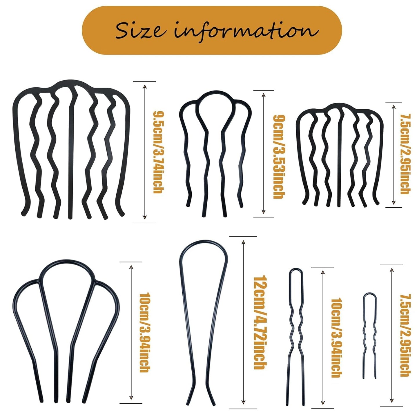 12 Pieces Hair Side Combs Metal Hair Fork Clip French Twist Comb Updo Hair Stick, U-Shape Teeth Styling Tools Messy Bun Maker Vintage Hairstyle Hair Pins Hair Accessories for Women and Girls