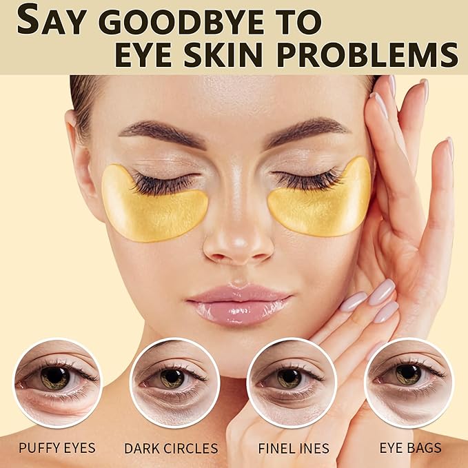 Under Eye Patches (30 Pairs) - 24K Gold Under Eye Mask Enriched with Collagen Reduce Dark Circles, Puffy Eyes, Undereye Bags, Wrinkles, Nourish Skin, Gel Under Eye Patches Gifts for Women Men