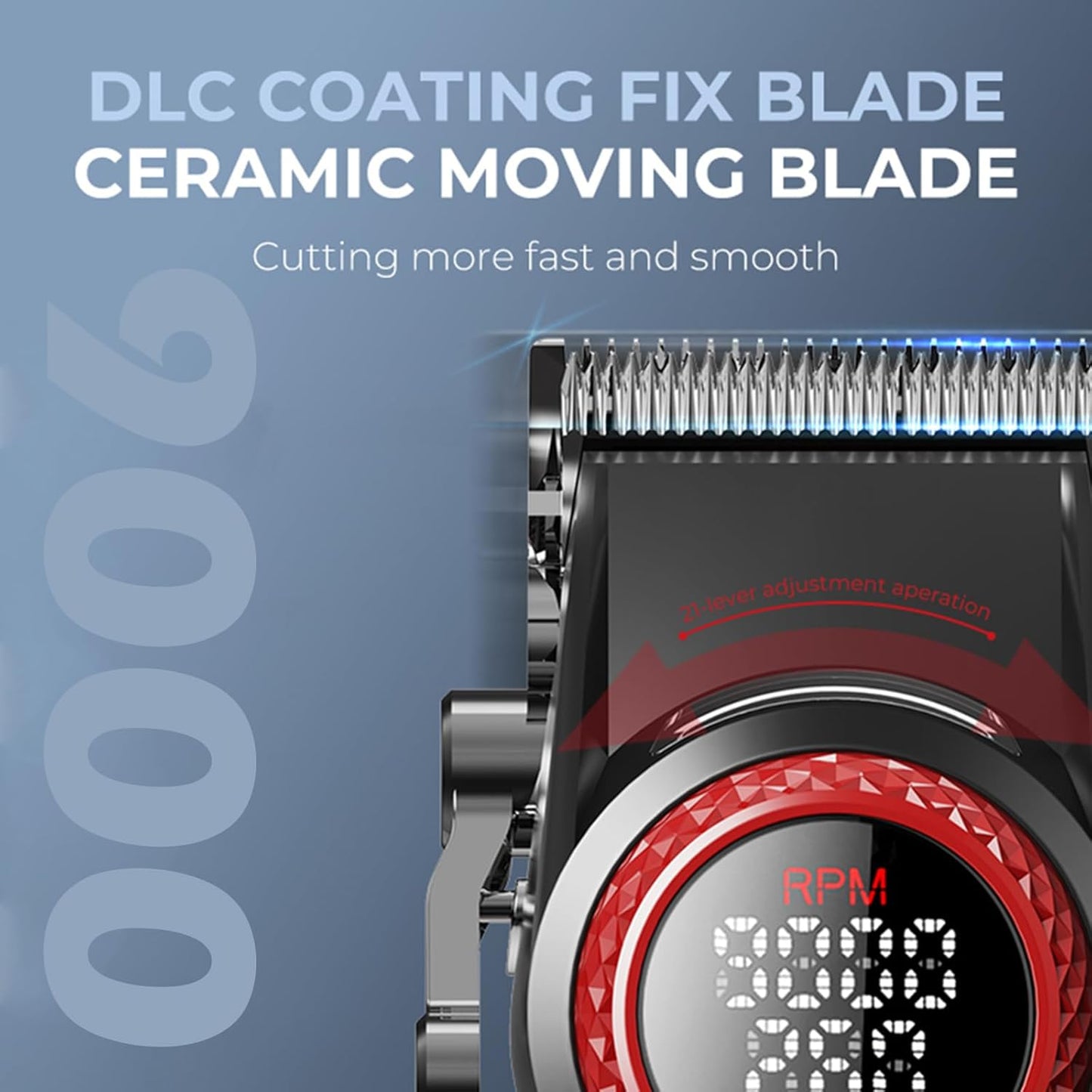 VGR 001 Professional Hair Clippers for Men, Cordless Barber Clippers for Hair Cutting, Carbon Steel Blade Hair Trimmers for Barbers, 9000RPM, LED Display, Red