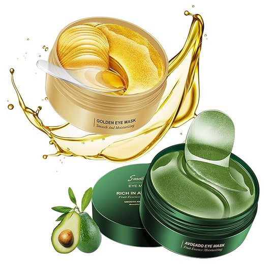 Avocado Golden Under Eye Mask Skincare 60 Pairs Set, Moisturizing Non-greasy Under Eye Patches for Women and Men, Travel Size Long Lasting Refreshing Eye Skin Care Gels Pads Gifts Set