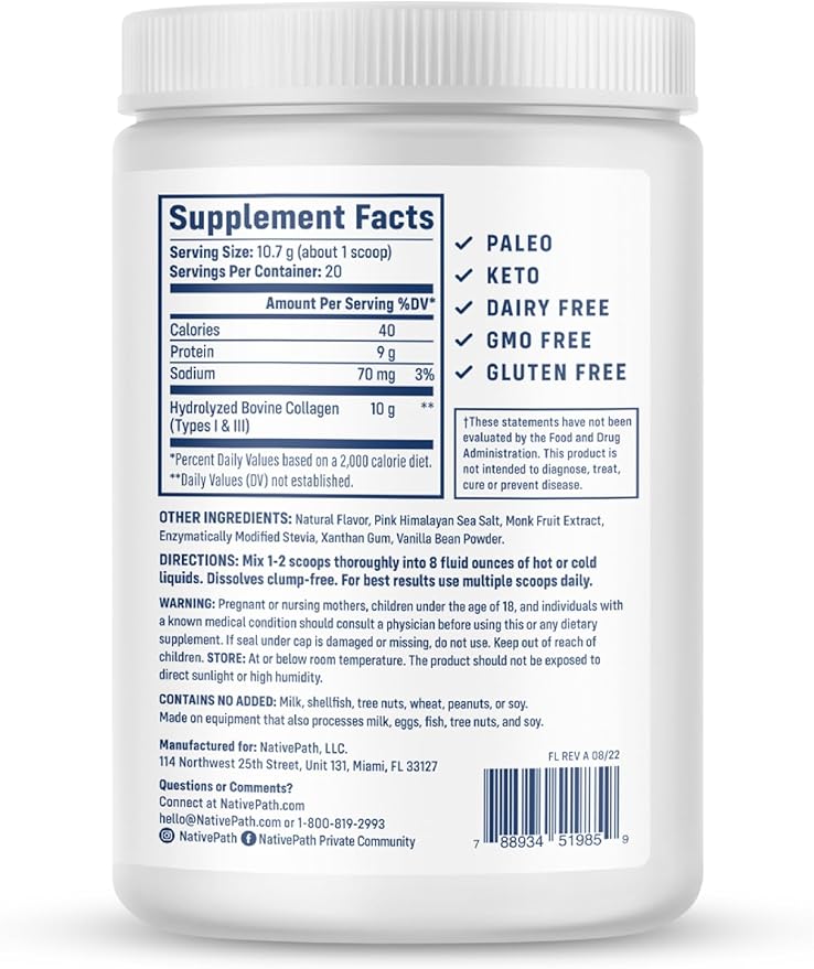 NativePath Collagen Peptides 1 & 3 Collagen. 228g)