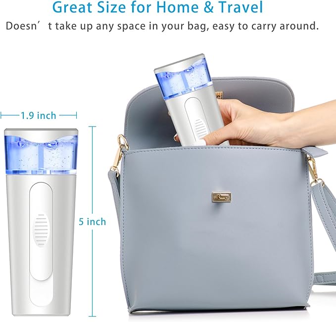 Portable Nano Face Mister, Facial Steamer, USB Rechargeable Cool Mist Sprayer, 40ml Visual Water Tank, Nano Mister for Eyelash Extensions, Facial Deep Cleaning, Makeup (White)