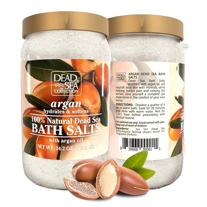 Dead Sea Collection Bath Salts Enriched with Himalayan - Natural Salts for Bath - Large 34.2 OZ and Bath Salts with Argan - Large 34.2 OZ and Bath Salts with Tea Tree - Large 34.2 OZ - Bundle