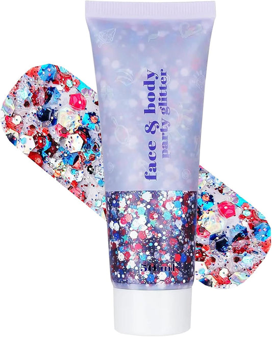 Red White and Blue Body Glitter - 4th of July Outfit Accessories for Women & Kids, USA Flag Face Glitter Makeup, Holographic Chunky Sequins for Independence Day, President's Day Memorial Day