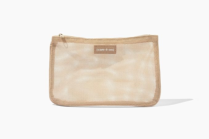 Careeon En Route Essentials Skin Care Kit with Luggage Tag 100% Vegan Leather Minimalistic Loop Design with Clear Window (tan) - Amazon Exclusive