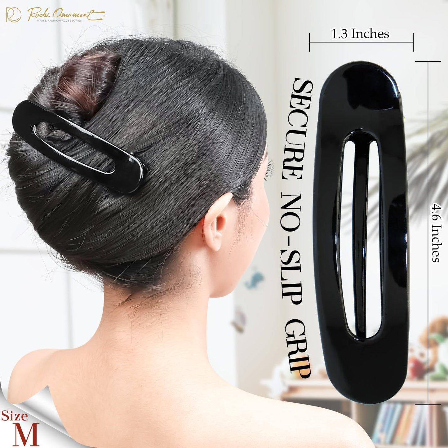 RC ROCHE 6 Pcs Flat Claw Hair Clips for Women Lay Down Barrettes No Crease Side Slide Thick Long Hair Duckbill French Against Head Jaw Claw Styling Clamp, Medium Black