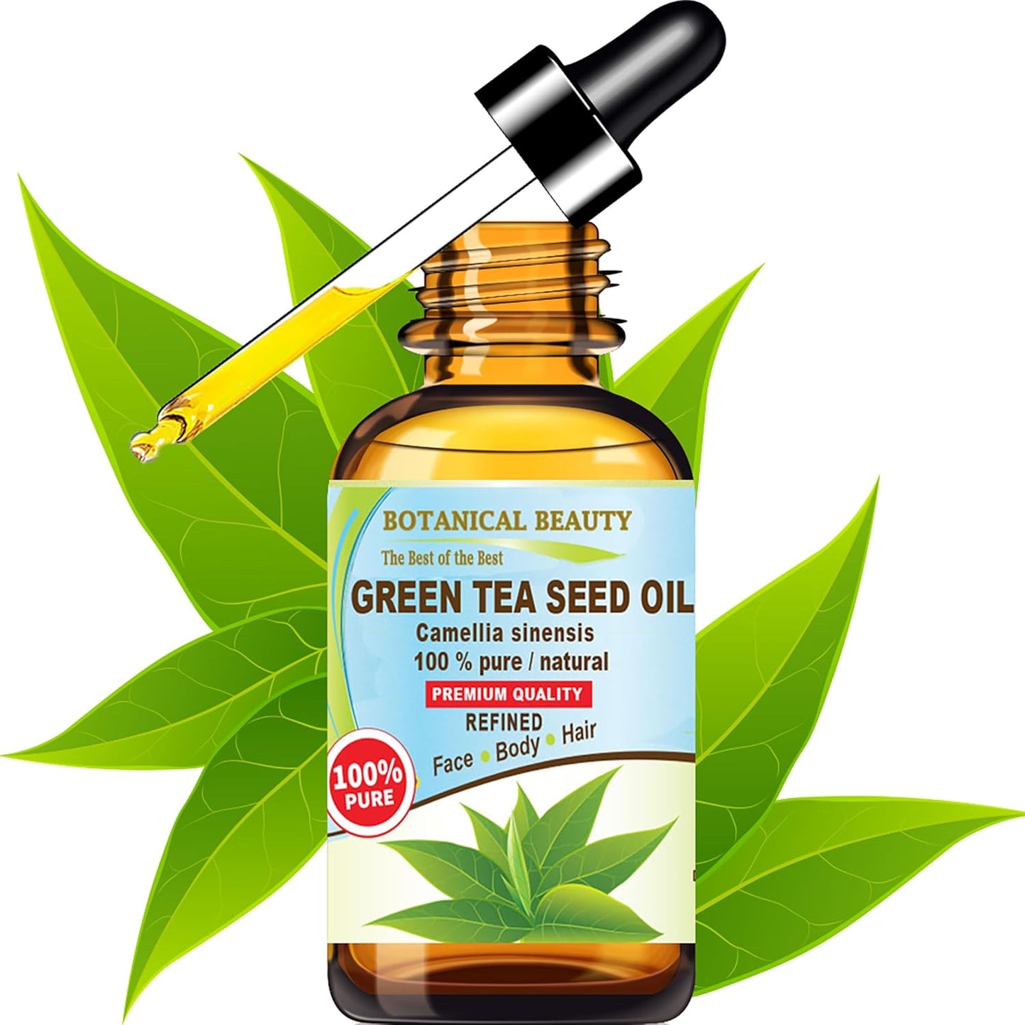 Botanical Beauty GREEN TEA SEED OIL Camellia Sinensis Oil 100% Pure Natural Undiluted Cold Pressed Carrier Oil for Face, Skin, Hair, Nails. 2 Fl.oz 60 ml. Rich in Vitamin C, Vitamin E