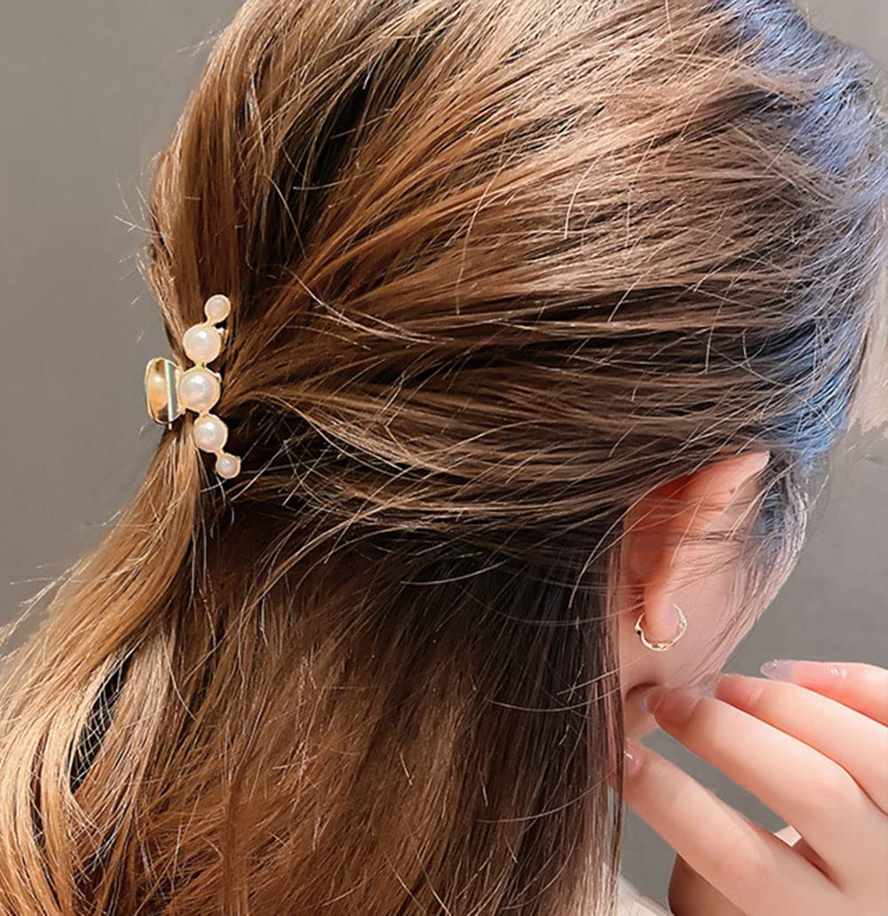 6PCS Sweet Mini Meatl Claw Clip With Pearl, Barrettes Claw Crab Hairpins Styling Fashion Hair Accessories for Women Girl