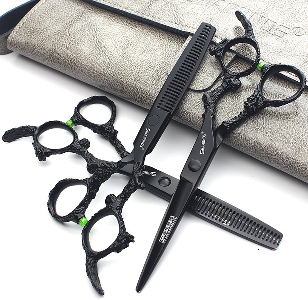 6 inch hair stylist barber scissors black plate dragon 440C hairdressing cutting scissors+thinning scissors (6 inch 3PC)