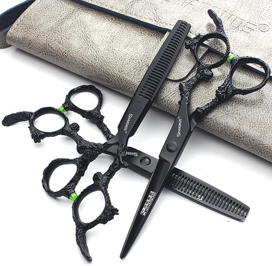 6 inch hair stylist barber scissors black plate dragon 440C hairdressing cutting scissors+thinning scissors (6 inch 3PC)