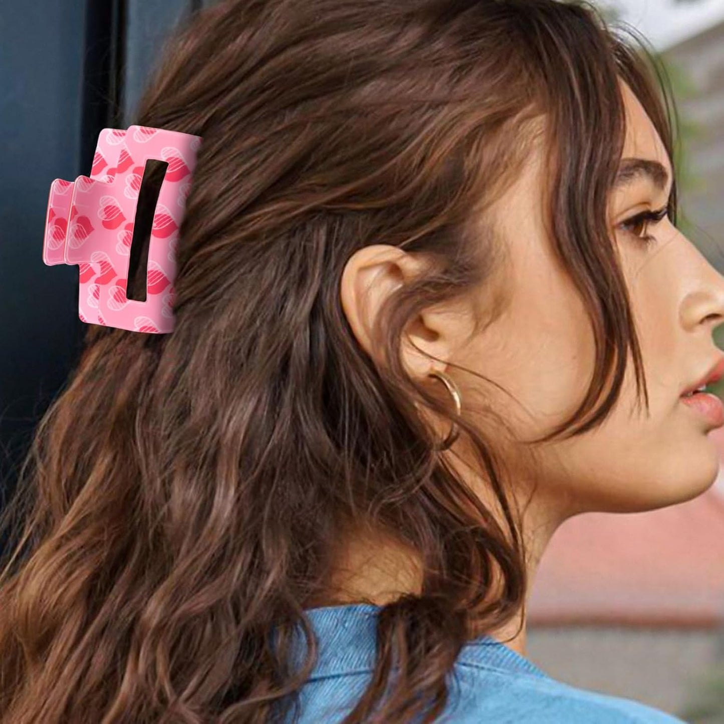 2 PCS Valentine's Day Hair Claw Clips, Large Square Claw Clip for Thick and Thin Hair, Valentine's Day Hair Clip, Love Heart Hair Claw, Cute Hair Accessories for Women Girls