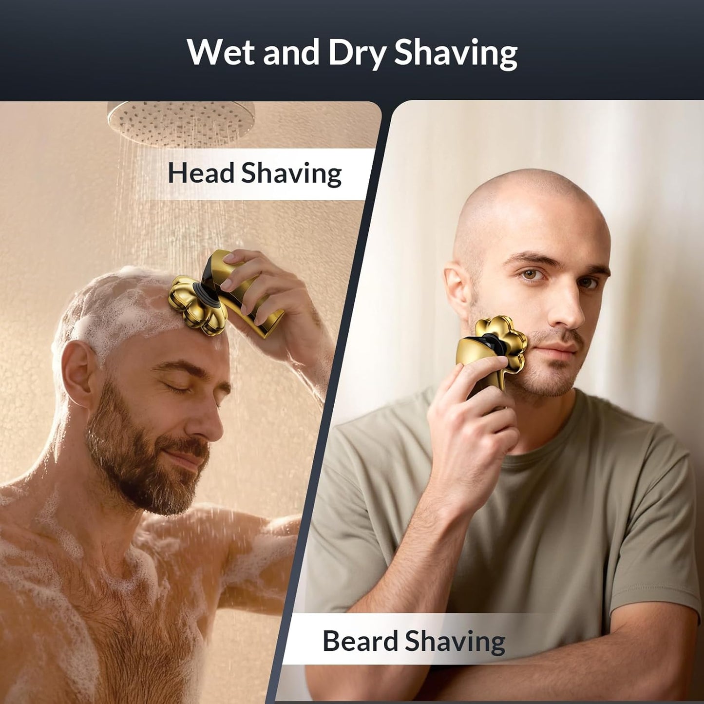 Head Shavers for Bald Men - 7D Arc Magnetic Detachable Electric Razor, Waterproof Wet Dry 5-in-1 Electric Shaving & Grooming Kit, LED Display Rechargeable Head & Body Hair Shaver, Gold