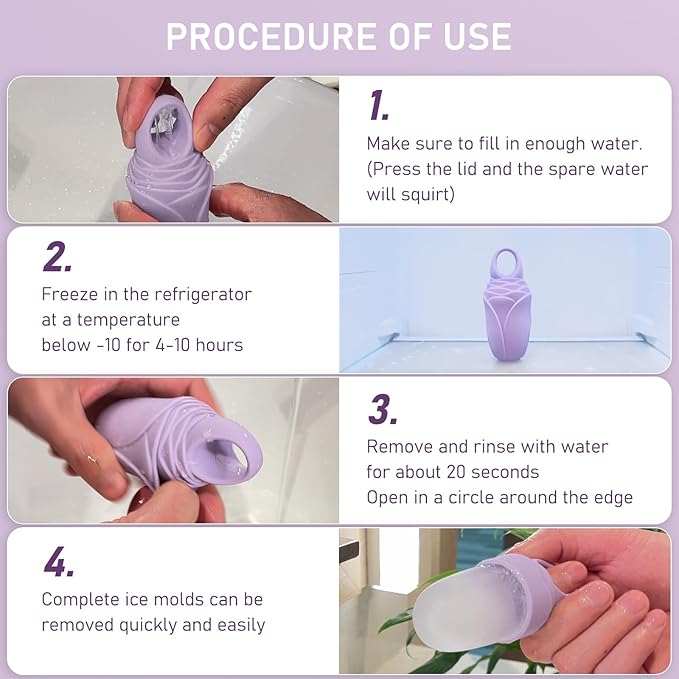 3 Pcs Facial Ice Roller Silicone Mold Reusable for Face Women and Eye Neck Cold Skin Care Tools Freezer De Puff Eye Bags Reduce Migraine Pain Purple