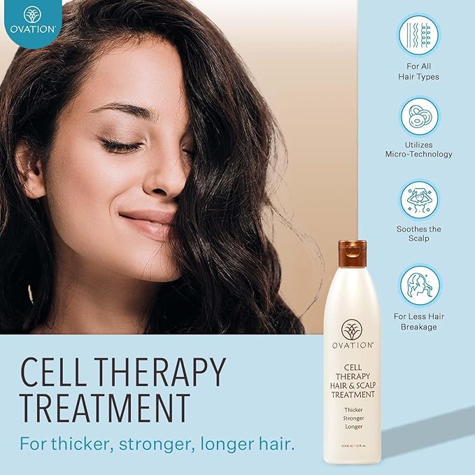 Ovation Hair Cell Therapy Hair Growth & Scalp Treatment for Men & Women - For All Hair Types, Helps Reduce Breakage & Split Ends - No Minoxidil, Sulfates, or Parabens - With Biotin, Vitamin B5, Aloe