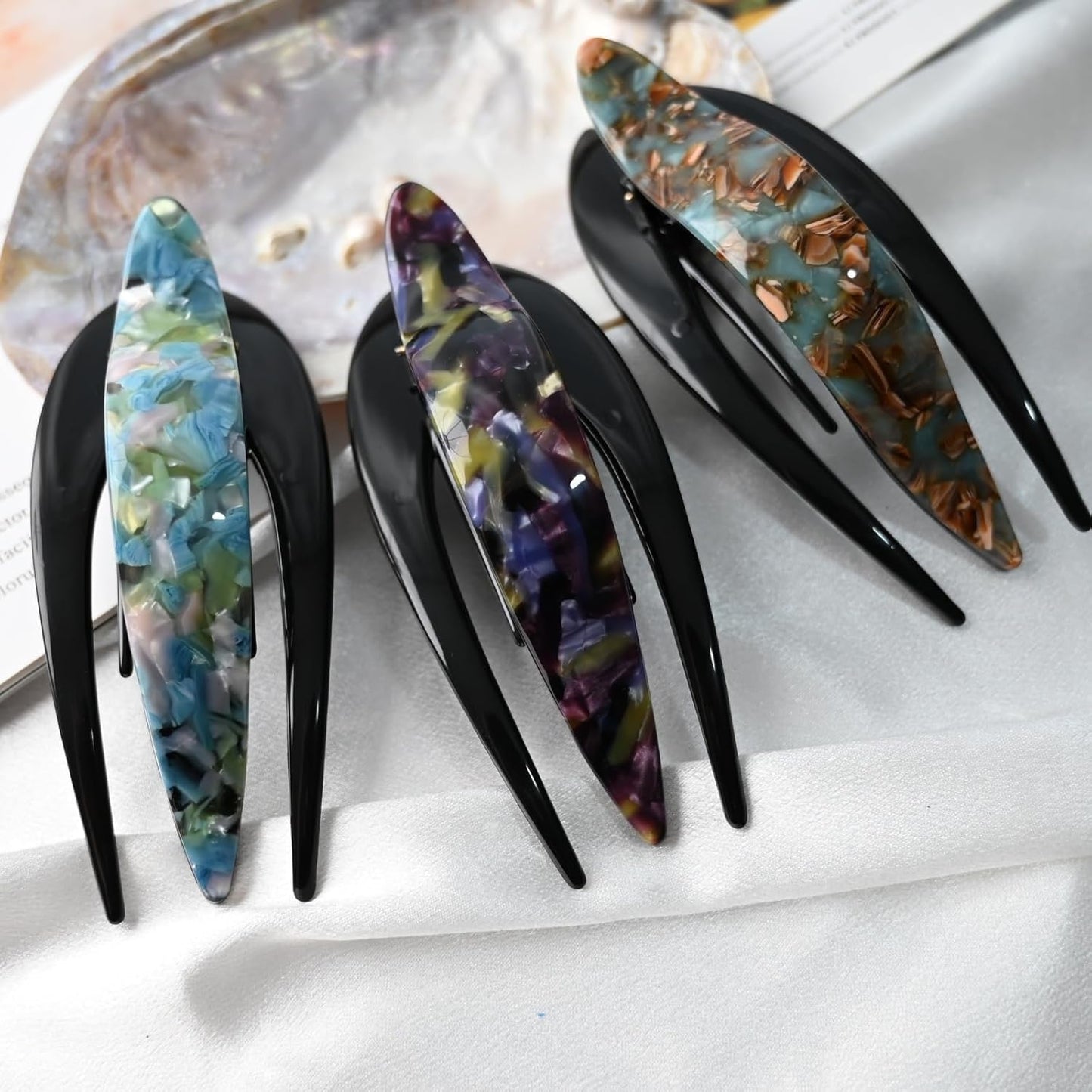 Handmade Celluloid French Design Tortoise Shell Barrettes Side-slide Opening Duck Luxury Fashion Accessories Hair Clip Claw for Women (purple)