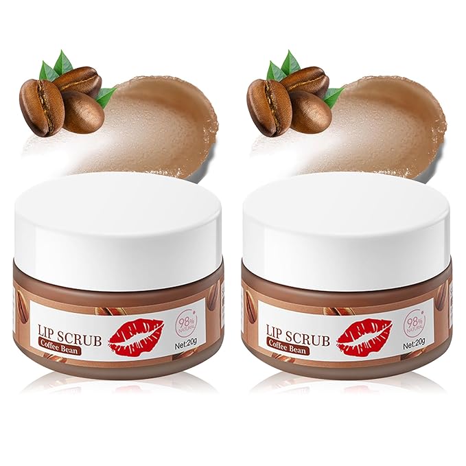 2 Pack Coffee Bean Lip Scrub Set,Long Lasting Moisturizing Lip Scrubber Exfoliator, Cleansing Hydrating Lip Exfoliator Scrub and Moisturizer Kit for Chapped Dry Lips
