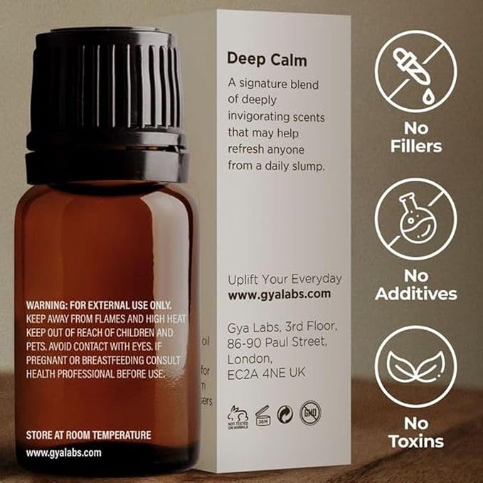 Gya Labs Deep Calm Essential Oil for Diffuser Blend - 100% Pure Natural Calming Essential Oils for Aromatherapy, Body, Uplift, Grounding & Relaxing (0.34 Fl Oz)
