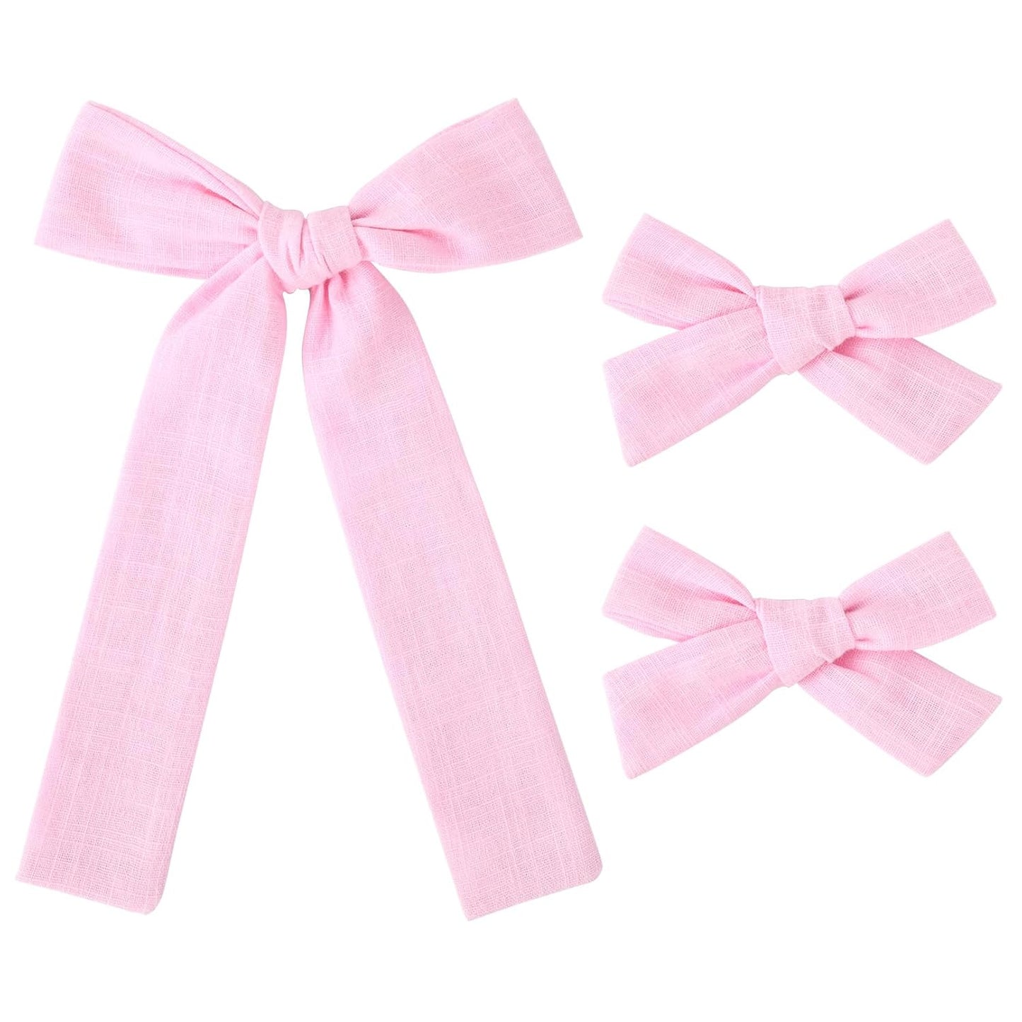 DEEKA Light Pink Cotton Linen Hair Bows 2 Sizes 5"&3.5" Soft Hair Bow set for Toddler Girls Long Ponytail Knot Bows Alligator Clip Hair Accessories for Little School Girls (Light Pink)