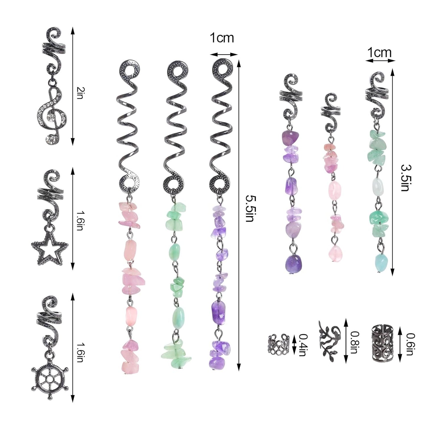 hoyuwak 40Pcs Hair Jewelry for Braids Loc Dreadlock Accessories Hair Beads Clips Cuffs Charms Rings for Women Grls Rave Punk Hairstyle Decoration, Black