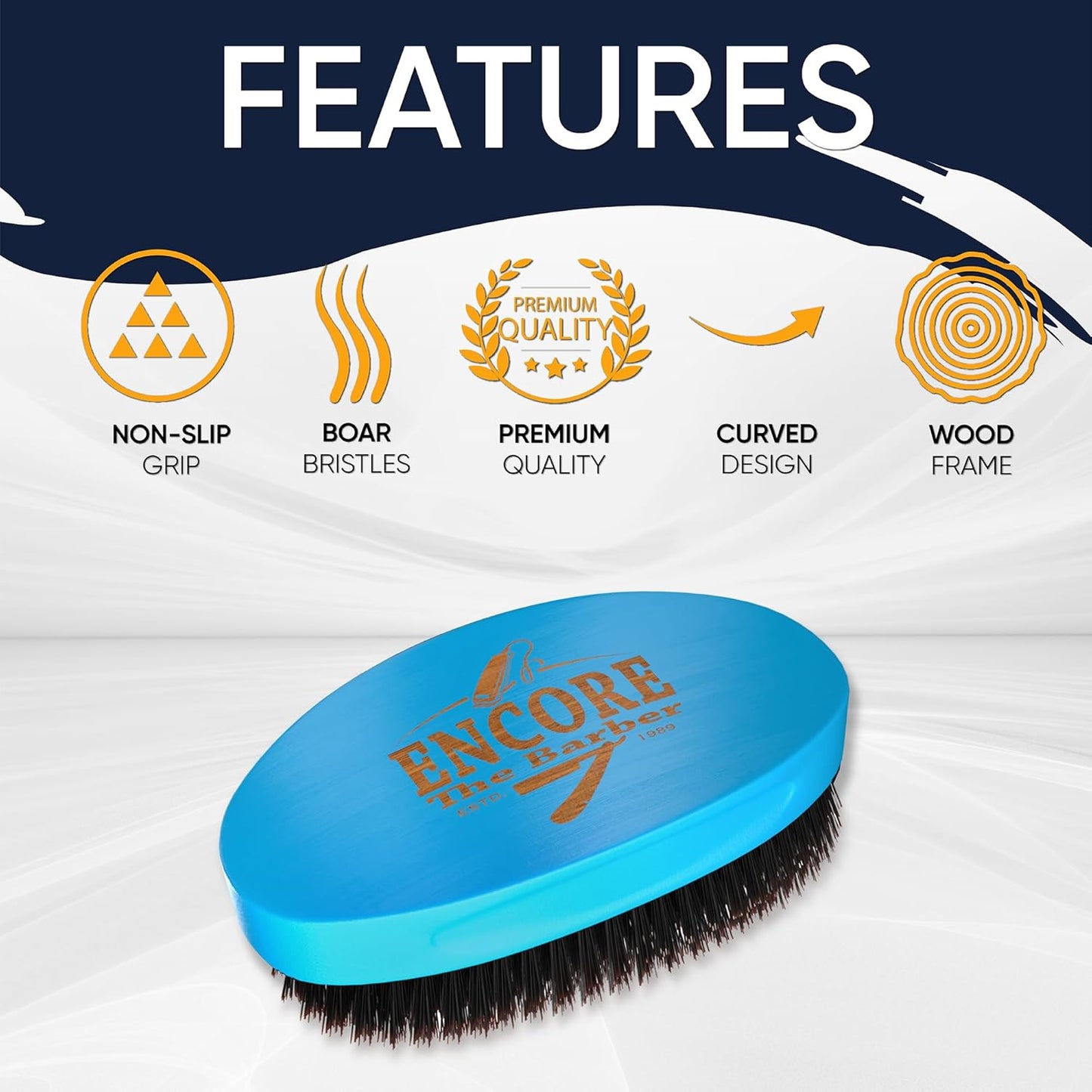 360 Wave Brush medium boar bristle | curved - palm - for man - women - boys - girls - hair waves(Blue)