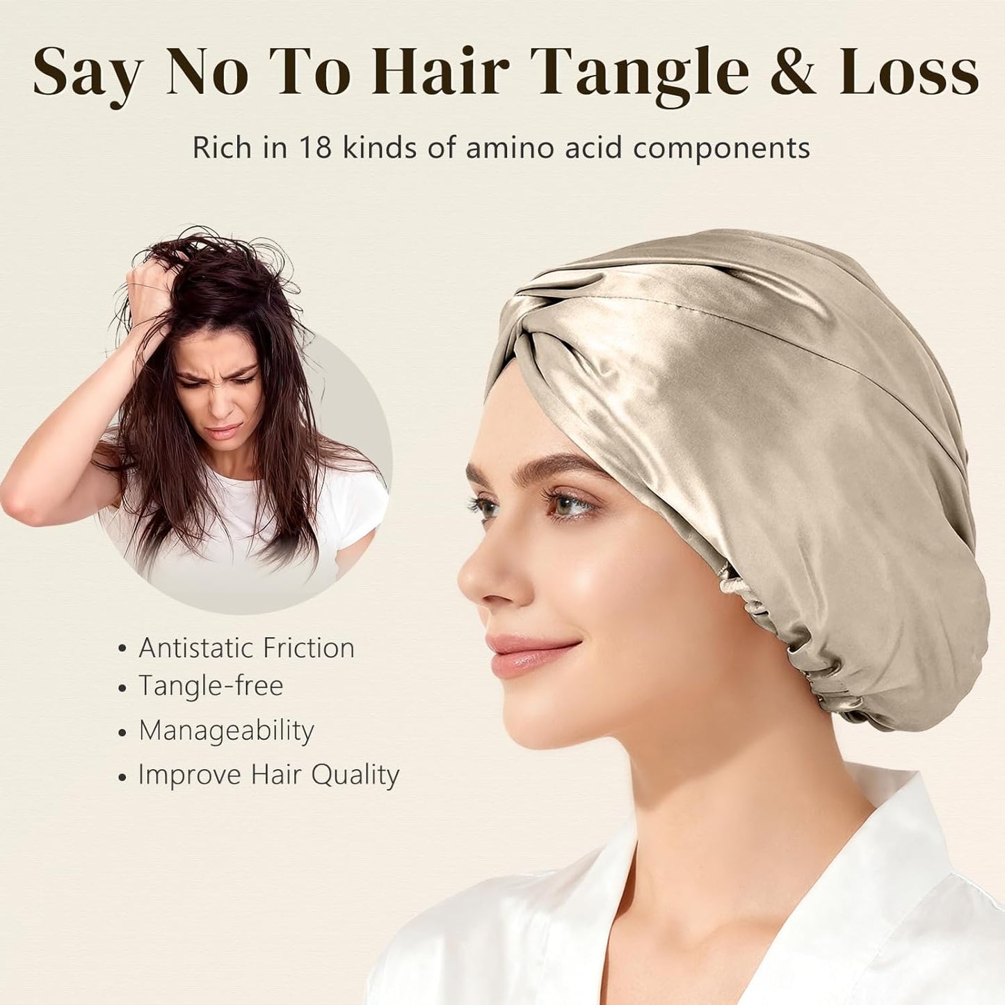 ZIMASILK 22 Momme 100% Mulberry Silk Bonnet for Sleeping & Women Hair Care, Highest Grade 6A Silk Hair wrap for Sleeping with Premium Elastic Stay On Head (1Pc, Taupe)