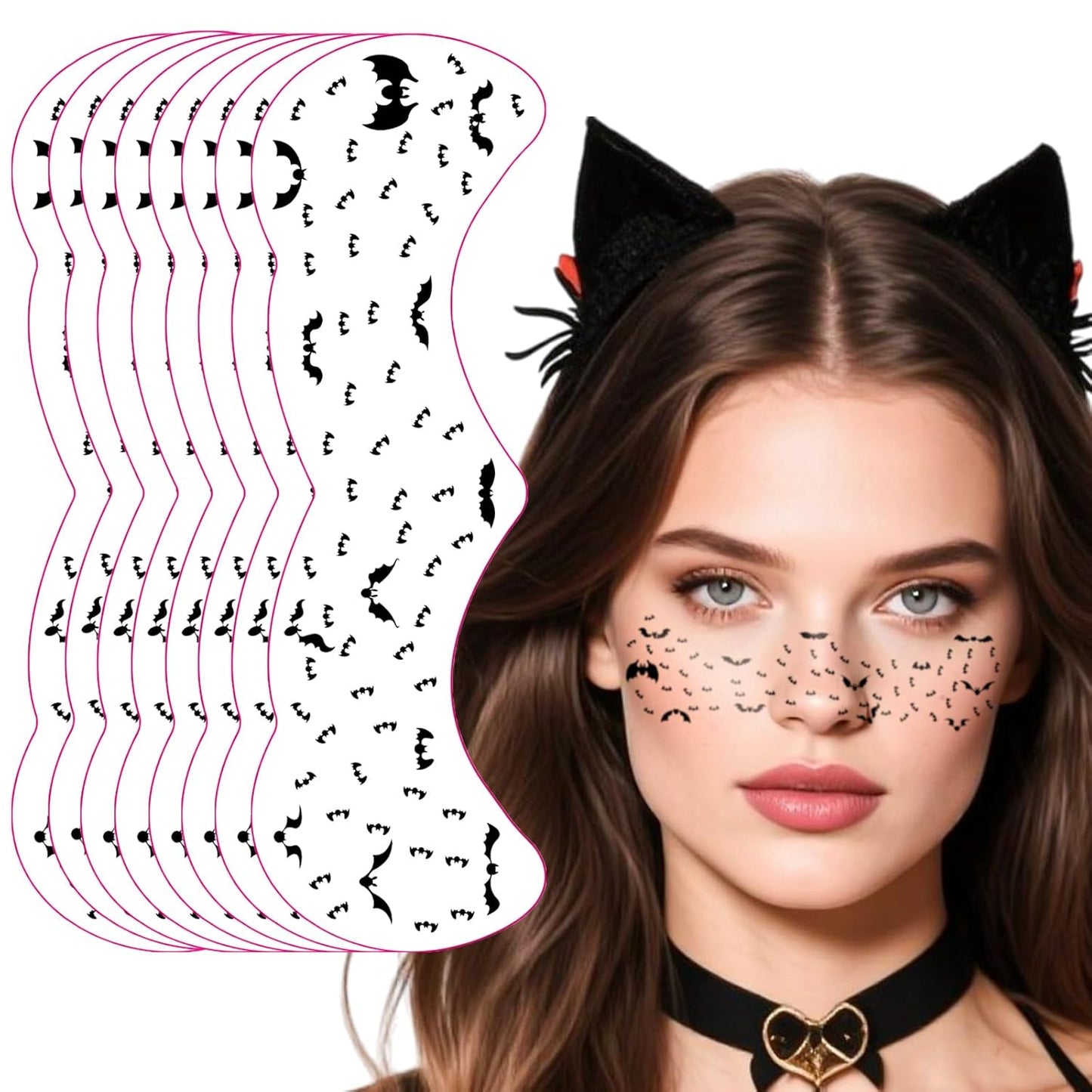 Halloween Freckle Face Tattoo, Temporary Tattoos,Temporary Makeup Stickers,Cut Bat Face Tattoos for Women, Halloween, Costume Parties, Freckles Tattoo Art 8Pcs