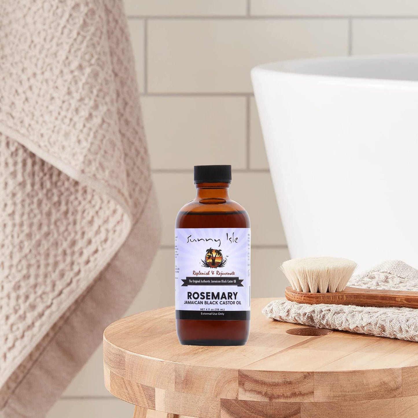 Sunny Isle Rosemary Jamaican Black Castor Oil 4oz | Hair Growth Treatment | For Scalp & Acne-Prone Skin | Hot Oil Application