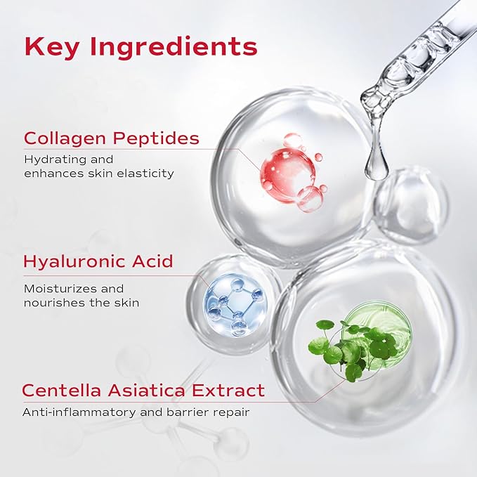 Collagen Face Mask - Hydrating & Moisturizing Sheet Mask with Natural Centella Asiatica for Soothing Skincare, Deeply Nourishing Dry Skin 10-Count