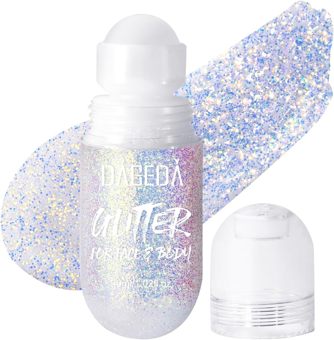 DAGEDA Body Glitter Gel, Roll-on Face Glitter for Mermaid Makeup Festival Rave Accessories, Holographic Hair Glitter Gel,Body Shimmer Halloween Makeup for Rave Party(Ocean Glow)