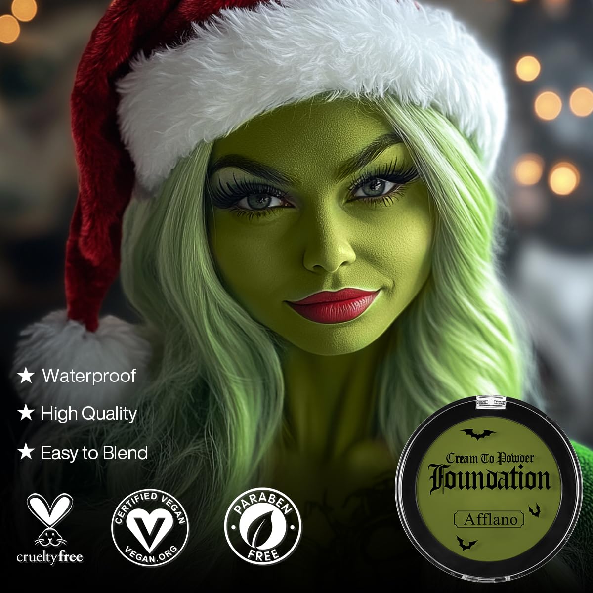 Green Face Paint Foundation for Wicked Witch Makeup - Waterproof High Pigment Concealer, Smooth Texture Greasepaint, Matte Goth for Witch Costume, Halloween, St. Patrick's Day