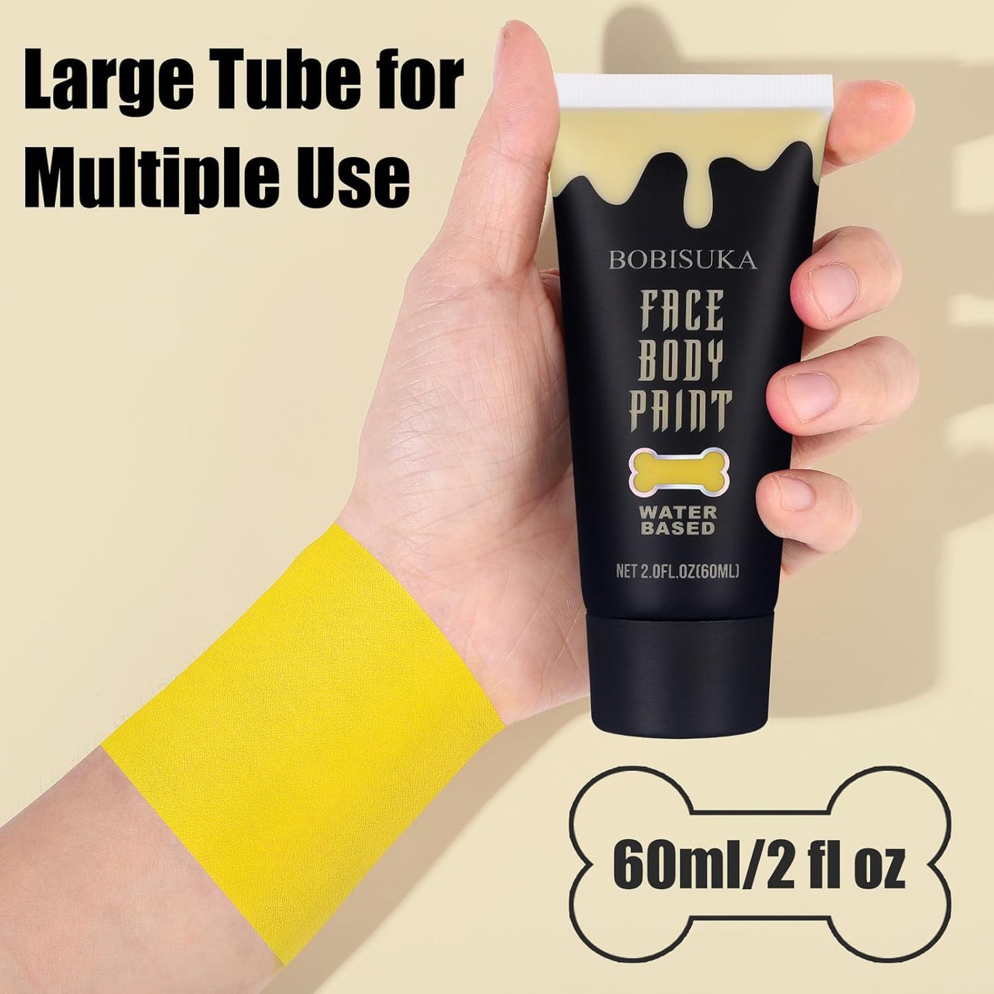 BOBISUKA Yellow Face Body Paint, Water Based Face Painting for Art Theater Halloween Party Cosplay Clown SFX Makeup for Women Adults, Non-Toxic Washable