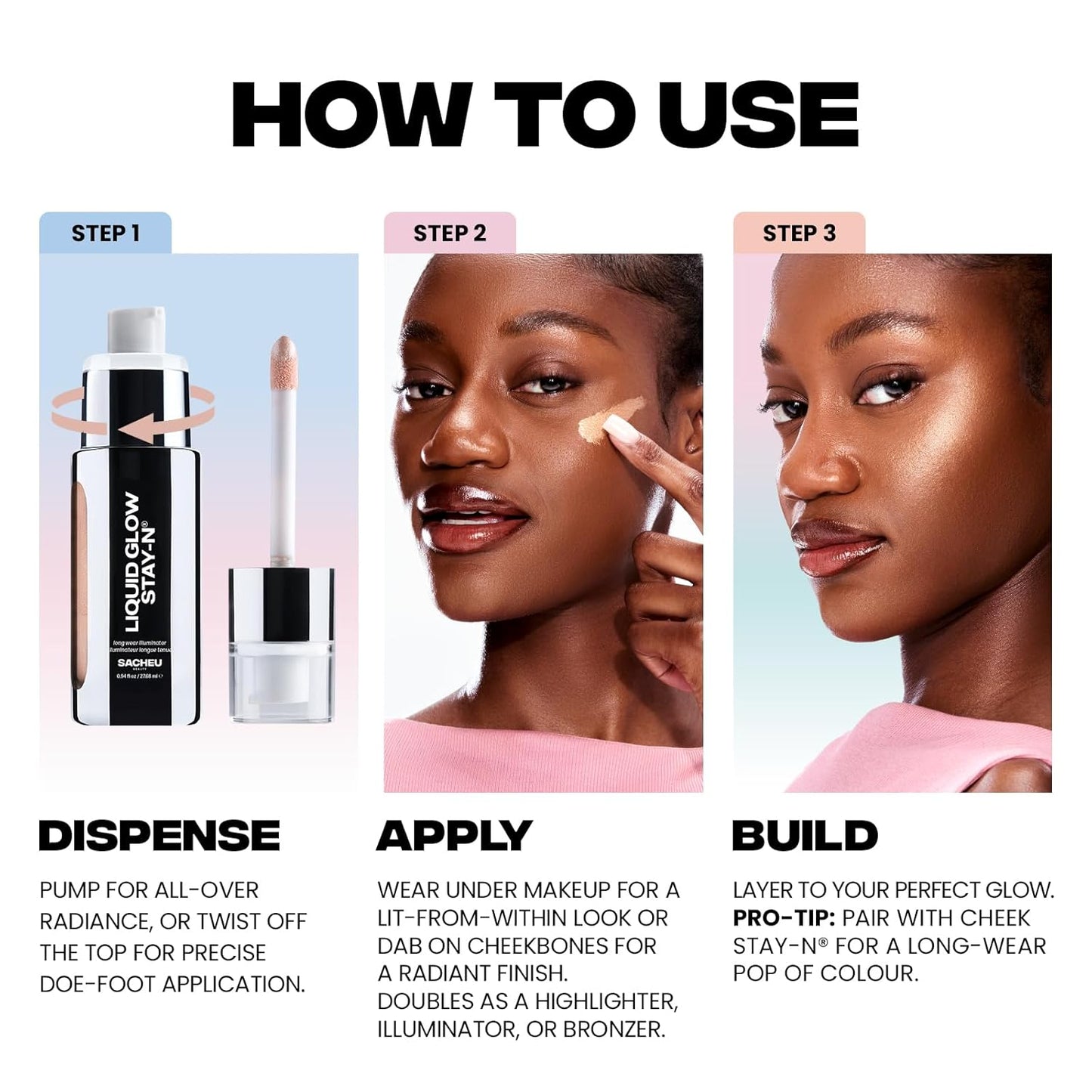 Sacheu Liquid Glow STAY-N Liquid Highlighter & Illuminator Makeup — 30ml Long Lasting Luminous Glow Lightweight Dewy Finish, Glow Getter