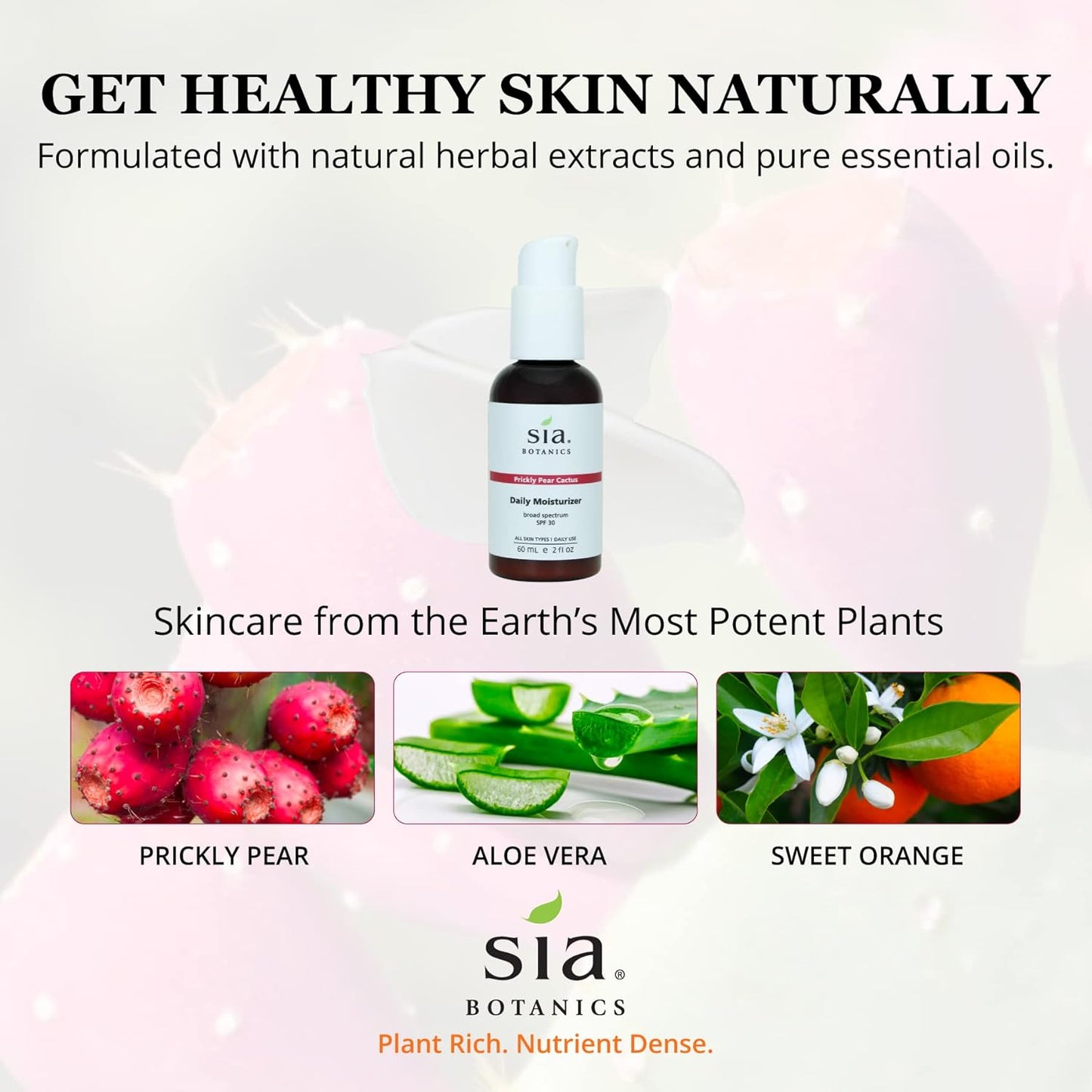 Sia Botanics Prickly Pear Daily Facial Moisturizer - SPF 30 (59ml/2oz Pump Bottle) | Face Sunscreen w/Prickly Pear, Sweet Orange, Lavender | Natural, Clean, Botanical Skincare for Women