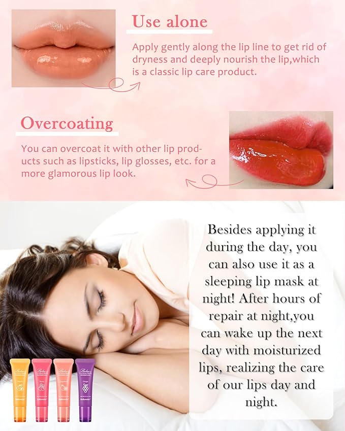 Lip Glowy Balm,Hydrating Nourishing Repair Sleeping Lip Mask,Shine Glossy Finish Lip Moisturizer,Smooth Cracked Chapped Dry Lip,Lip Care Therapy Treatment,Women's Day Makeup Gift for Women-1#Peach